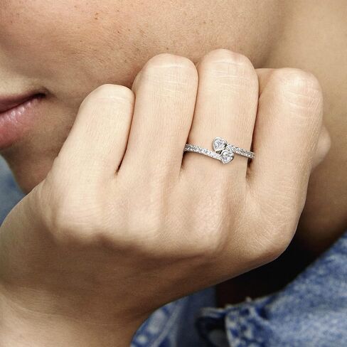 Pandora Two Sparkling Hearts Ring - The Ultimate Symbol of Love - Sterling Silver Ring for Women - Gift for Her - Sterling Silver with Clear Cubic Zirconia - Size 7 in Saudi Arabia