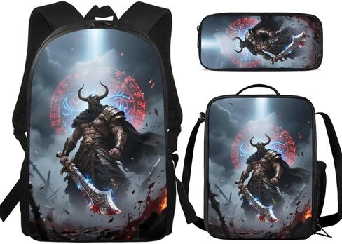 حقائب ظهر كرتونية مقاس 17 بوصة مع صندوق غداء ومقلمة مجموعة 3 في 1، حقيبة ظهر للأطفال مكونة من 3 قطع خفيفة الوزن مقاومة للماء وسهلة التنظيف، مطبوعات شخصيات كرتونية مضاءة in Kuwait