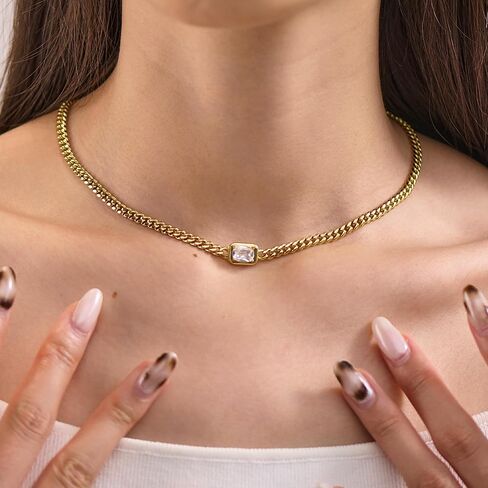 NOKMIT الطبقات الكوبية ربط قلادة للنساء لذيذ قابل للتعديل 14K مطلية بالذهب ميامي كبح سلسلة المختنق مع مكعب زركونيا سحر بيان العصرية الهيب هوب غير تشويه هدايا المجوهرات in Kuwait