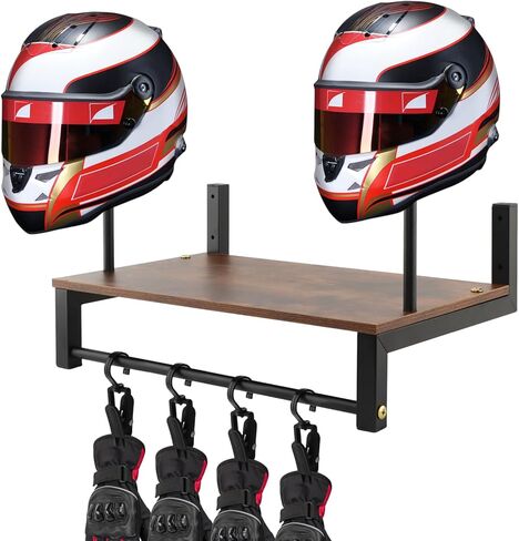 حامل خوذة دراجة نارية مثبت على الحائط - حاملان لعرض وتخزين الخوذات/العتاد | معرض المنزل/منظمة المرآب - منظم خشبي متين لراكبي الدراجات النارية in Kuwait