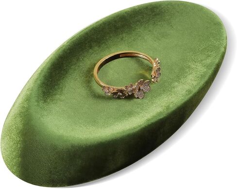 Velvet Jewelry Display Tray, Oval-Shaped Holder for Necklace, Bracelet, Ring, and Earrings, Elegant Showcase for Countertop, Retail Store (Olive Green) in Kuwait