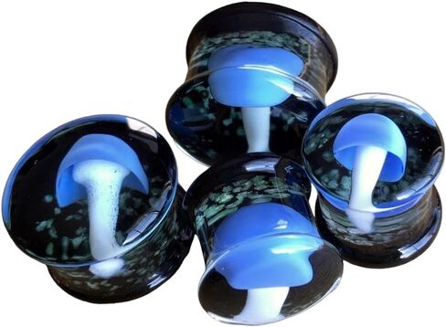 PAIR of Floating Mushroom Pyrex Glass Double Flare Plugs Gauges Body Jewelry in Saudi Arabia