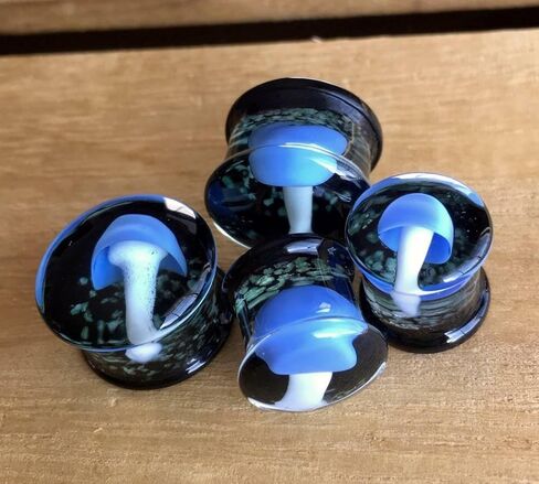 PAIR of Floating Mushroom Pyrex Glass Double Flare Plugs Gauges Body Jewelry in Saudi Arabia