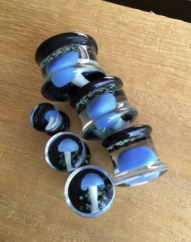 PAIR of Floating Mushroom Pyrex Glass Double Flare Plugs Gauges Body Jewelry in Saudi Arabia