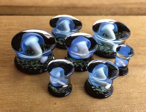 PAIR of Floating Mushroom Pyrex Glass Double Flare Plugs Gauges Body Jewelry in Saudi Arabia