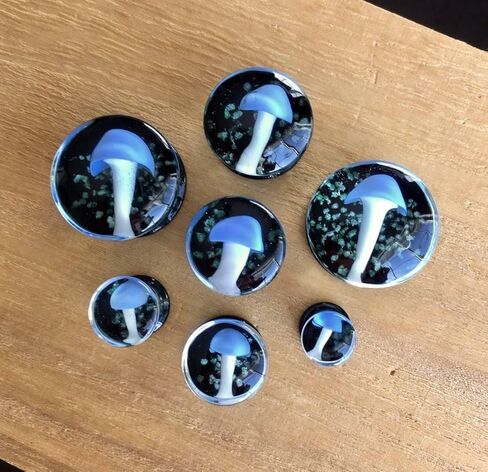 PAIR of Floating Mushroom Pyrex Glass Double Flare Plugs Gauges Body Jewelry in Saudi Arabia