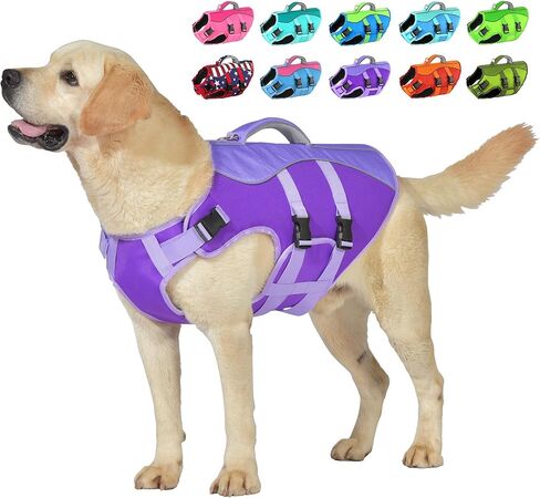 سترة نجاة للكلاب من Petglad، سترة نجاة عاكسة للضوء مع مقبض إنقاذ لركوب القوارب، سترة سباحة عالية الطفو قابلة للتعديل للكلاب الصغيرة الكبيرة - أخضر، L in Kuwait