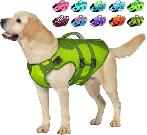 Dog Life Jacket, Reflective Dog Harness Life Vest with Rescue Handle for Swimming Boating, Adjustable High Buoyancy Flotation Swim Vest for Small Meium Large Dogs - Orange, XL in Kuwait