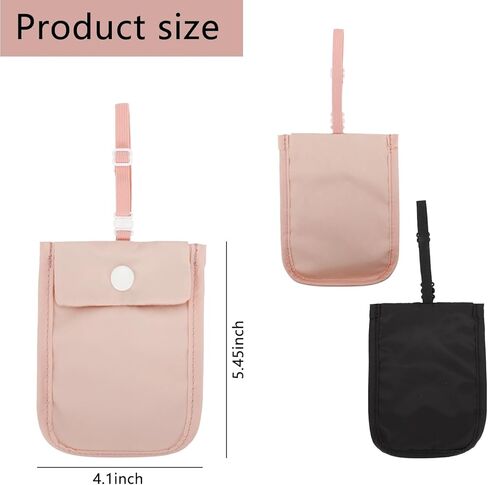 قطعتان من محفظة حمالة الصدر للسفر للنساء، جيب سري مخفي لبطاقات الائتمان والأموال والأشياء الثمينة مع حزام مطاطي قابل للتعديل (أسود + وردي) in Kuwait