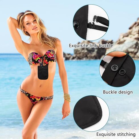 قطعتان من محفظة حمالة الصدر للسفر للنساء، جيب سري مخفي لبطاقات الائتمان والأموال والأشياء الثمينة مع حزام مطاطي قابل للتعديل (أسود + وردي) in Kuwait