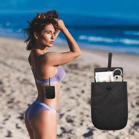 قطعتان من محفظة حمالة الصدر للسفر للنساء، جيب سري مخفي لبطاقات الائتمان والأموال والأشياء الثمينة مع حزام مطاطي قابل للتعديل (أسود + وردي) in Kuwait