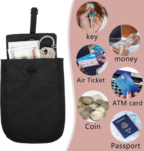 قطعتان من محفظة حمالة الصدر للسفر للنساء، جيب سري مخفي لبطاقات الائتمان والأموال والأشياء الثمينة مع حزام مطاطي قابل للتعديل (أسود + وردي) in Kuwait
