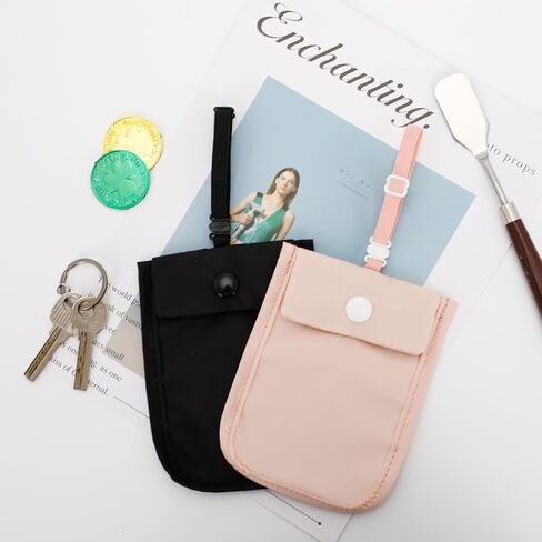 قطعتان من محفظة حمالة الصدر للسفر للنساء، جيب سري مخفي لبطاقات الائتمان والأموال والأشياء الثمينة مع حزام مطاطي قابل للتعديل (أسود + وردي) in Kuwait