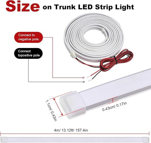 شريط أضواء LED للسيارة، شريط إضاءة لصندوق السيارة مقاوم للماء بطول 4 متر/13.12 قدم، لون أبيض 6000 ك، قطع سيليكون مرن، تشغيل/إيقاف تلقائي، أضواء شريط LED بجهد منخفض 12 فولت للسيارات in Kuwait