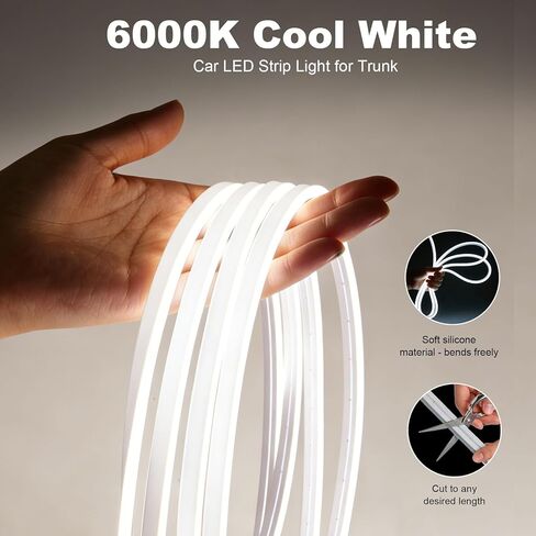 شريط أضواء LED للسيارة، شريط إضاءة لصندوق السيارة مقاوم للماء بطول 4 متر/13.12 قدم، لون أبيض 6000 ك، قطع سيليكون مرن، تشغيل/إيقاف تلقائي، أضواء شريط LED بجهد منخفض 12 فولت للسيارات in Kuwait