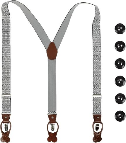 Men Suspenders Adjustable,1.4 Inch Wide Heavy Duty Y-Back Elastic Suspenders with Leather Buttons and 3 Metal Clips in Saudi Arabia