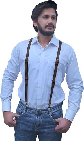 Genuine Leather Suspenders For Men Heavy Duty with Strong Clips, Leather Suspenders for Men in Kuwait