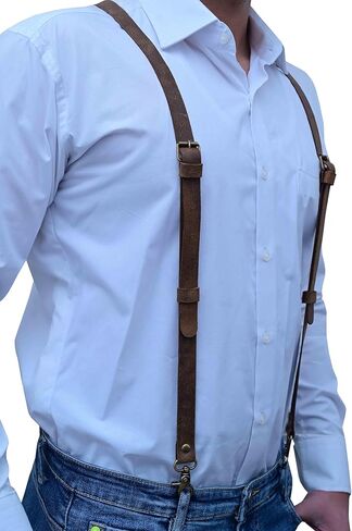 Genuine Leather Suspenders For Men Heavy Duty with Strong Clips, Leather Suspenders for Men in Kuwait