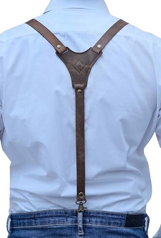 Genuine Leather Suspenders For Men Heavy Duty with Strong Clips, Leather Suspenders for Men in Kuwait