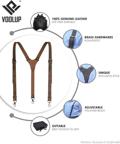 Genuine Leather Suspenders For Men Heavy Duty with Strong Clips, Leather Suspenders for Men in Kuwait