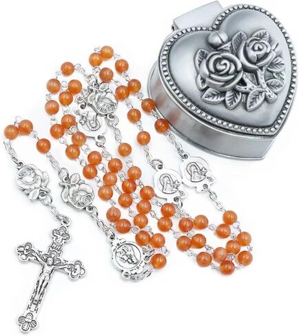 Rosary Beads Catholic for Woman - Italy 6mm AAA+ Natural Reddish Orange Cat Eyes Gemstone Rosary Beads. in Kuwait