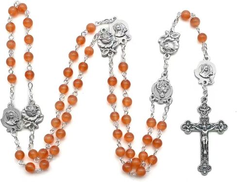 Rosary Beads Catholic for Woman - Italy 6mm AAA+ Natural Reddish Orange Cat Eyes Gemstone Rosary Beads. in Kuwait