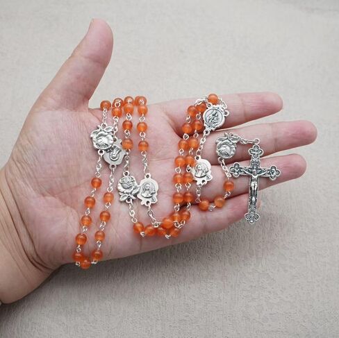 Rosary Beads Catholic for Woman - Italy 6mm AAA+ Natural Reddish Orange Cat Eyes Gemstone Rosary Beads. in Kuwait