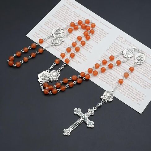 Rosary Beads Catholic for Woman - Italy 6mm AAA+ Natural Reddish Orange Cat Eyes Gemstone Rosary Beads. in Kuwait