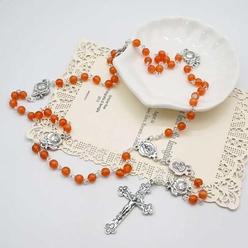 Rosary Beads Catholic for Woman - Italy 6mm AAA+ Natural Reddish Orange Cat Eyes Gemstone Rosary Beads. in Kuwait