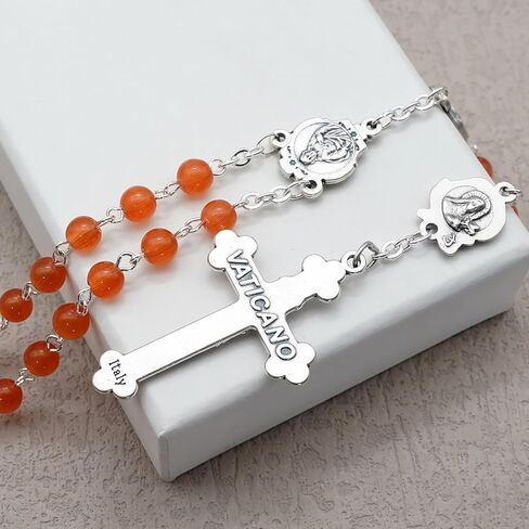 Rosary Beads Catholic for Woman - Italy 6mm AAA+ Natural Reddish Orange Cat Eyes Gemstone Rosary Beads. in Kuwait