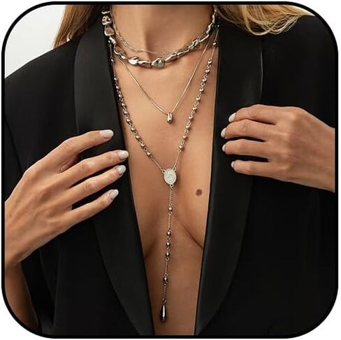 Long Gold Lariat Necklaces Stack for Women Trendy Extra Long Beaded Chain Y Shape Layered Teardrop Pendant Necklace Western Cowboy Cowgirl Bolo Tie Jewelry in Saudi Arabia