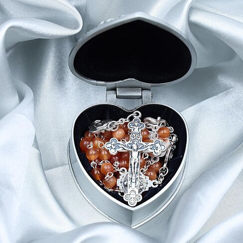 Rosary Beads Catholic for Woman - Italy 6mm AAA+ Natural Reddish Orange Cat Eyes Gemstone Rosary Beads. in Kuwait