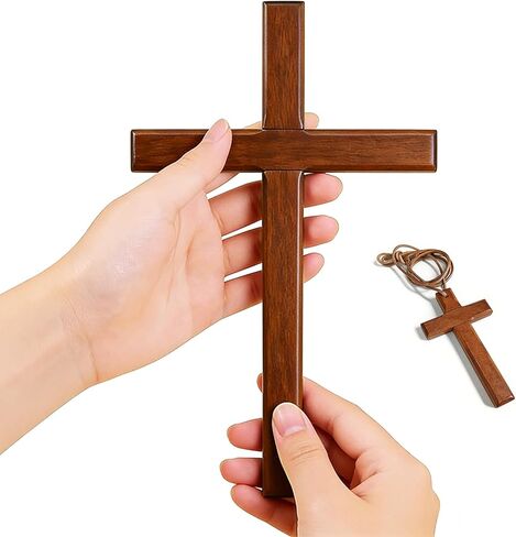Allyix Wooden Cross Wall Decor, Wall Cross, Hand Held Large and Small Wall Crosses with Lanyards for Home Church Decor Christian Gift in Saudi Arabia