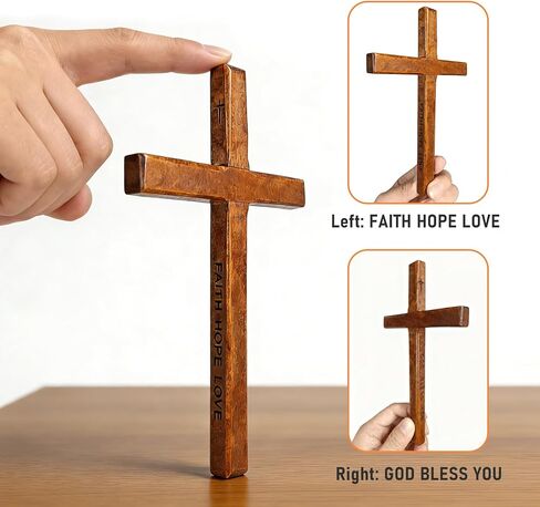 Allyix Wooden Cross Wall Decor, Wall Cross, Hand Held Large and Small Wall Crosses with Lanyards for Home Church Decor Christian Gift in Saudi Arabia