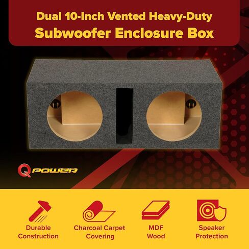 علبة مضخم صوت Q Power HD210 ذات فتحات تهوية مزدوجة مقاس 10 بوصات شديدة التحمل مع حاجز أمامي مقاس 1 بوصة in Kuwait