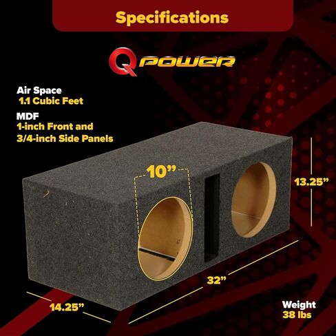 علبة مضخم صوت Q Power HD210 ذات فتحات تهوية مزدوجة مقاس 10 بوصات شديدة التحمل مع حاجز أمامي مقاس 1 بوصة in Kuwait