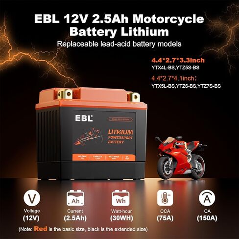 EBL Lithium YTX4L-BS, 75CCA Lithium LiFePO4 Motorcycle Battery, Please consult our customer service for specific applicable models. The information on the website is not accurate. in Saudi Arabia
