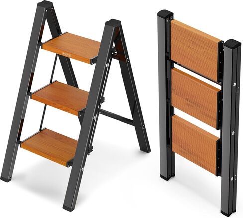 WOA WOA Step Ladder, Folding Step Stool with Widening Pedals, Portable Lightweight Home Ladder, Kitchen Stepladder, Easy to Store, Space Save 300 lbs Capacity (2 Step, Black) in Kuwait