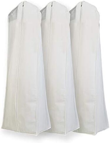 حزمة من 3 × حقيبة ملابس فستان زفاف بيضاء غير منسوجة كبيرة الحجم، حقائب فستان كاملة الطول مع وصلة مجمعة 15 بوصة in Kuwait