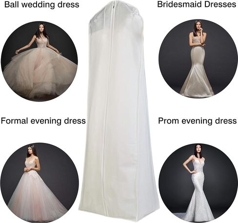 حزمة من 3 × حقيبة ملابس فستان زفاف بيضاء غير منسوجة كبيرة الحجم، حقائب فستان كاملة الطول مع وصلة مجمعة 15 بوصة in Kuwait