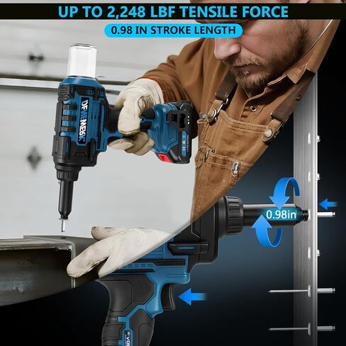 مسدس برشام لاسلكي متوافق مع بطارية ماكيتا 18 فولت بحد أقصى، أداة برشام كهربائية بدون فرش لـ 3/32 بوصة، 1/8 بوصة، 5/32 بوصة، 3/16 بوصة للمسامير المعدنية والبلاستيك والجلود، أقصى قوة سحب 2248 رطل (الأداة فقط) in Kuwait