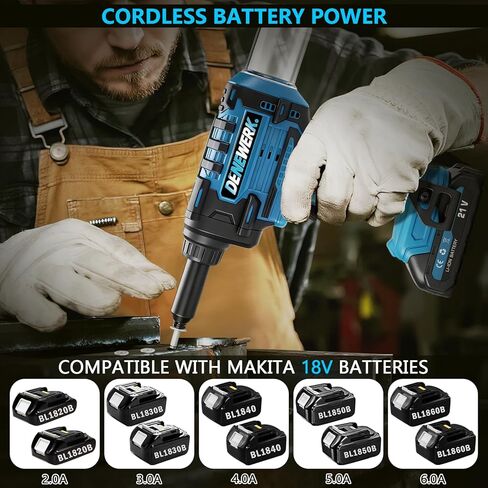مسدس برشام لاسلكي متوافق مع بطارية ماكيتا 18 فولت بحد أقصى، أداة برشام كهربائية بدون فرش لـ 3/32 بوصة، 1/8 بوصة، 5/32 بوصة، 3/16 بوصة للمسامير المعدنية والبلاستيك والجلود، أقصى قوة سحب 2248 رطل (الأداة فقط) in Kuwait