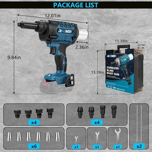 مسدس برشام لاسلكي متوافق مع بطارية ماكيتا 18 فولت بحد أقصى، أداة برشام كهربائية بدون فرش لـ 3/32 بوصة، 1/8 بوصة، 5/32 بوصة، 3/16 بوصة للمسامير المعدنية والبلاستيك والجلود، أقصى قوة سحب 2248 رطل (الأداة فقط) in Kuwait