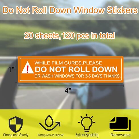 120PCS Do Not Roll Down Windows Stickers for Cars, 4"x1" Window Film Warning Sticker Vinyl Labels for Window Tint Business, Automotive Tint Shops in Kuwait