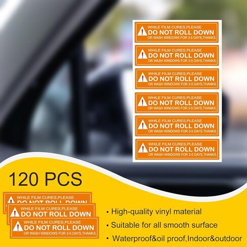 120PCS Do Not Roll Down Windows Stickers for Cars, 4"x1" Window Film Warning Sticker Vinyl Labels for Window Tint Business, Automotive Tint Shops in Kuwait
