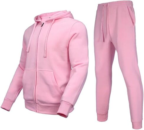 Zusmen Tracksuit Mens, Casual Long Sleeve Full-Zip Running Sweatsuit Sets, Track Jackets and Pants 2 Piece Outfit, Warm Jogging Sweat Suits for Men Pink XL in Kuwait