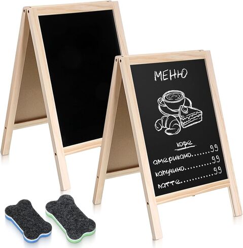 2 Pcs Small Chalkboard Easel, 15.7 x 9.8 Inch Chalkboard Signs Double Sided Chalkboards with 2 Erasers Tabletop Menu Wooden Board for Tabletop Bar Wedding Restaurant Home Decor in Saudi Arabia