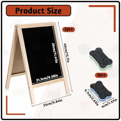 2 Pcs Small Chalkboard Easel, 15.7 x 9.8 Inch Chalkboard Signs Double Sided Chalkboards with 2 Erasers Tabletop Menu Wooden Board for Tabletop Bar Wedding Restaurant Home Decor in Saudi Arabia