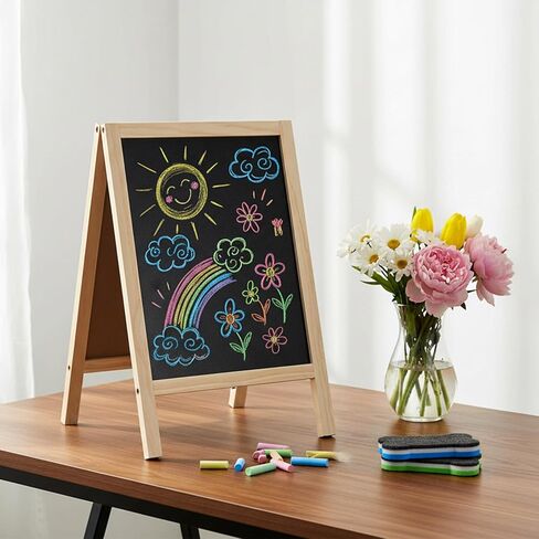 2 Pcs Small Chalkboard Easel, 15.7 x 9.8 Inch Chalkboard Signs Double Sided Chalkboards with 2 Erasers Tabletop Menu Wooden Board for Tabletop Bar Wedding Restaurant Home Decor in Saudi Arabia