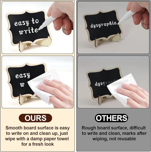 18 حزمة من لافتات السبورة الصغيرة مع حامل حامل علامات السبورة الخشبية الصغيرة مع 2 علامات طباشير سبورة طباشير مستطيلة صغيرة سبورة سوداء لملصقات الطعام وعلامات الزفاف وبطاقات مكان وديكورات الأحداث in Kuwait